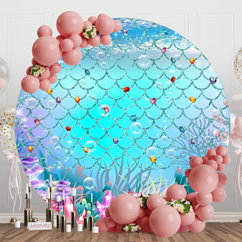 Aperturee - Undersea Colorful Crystal Round Mermaid Backdrop