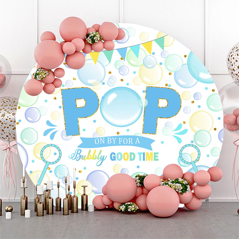 Aperturee - Aperturee Pop On Bubbly Good Time Round Baby Shower Backdrop