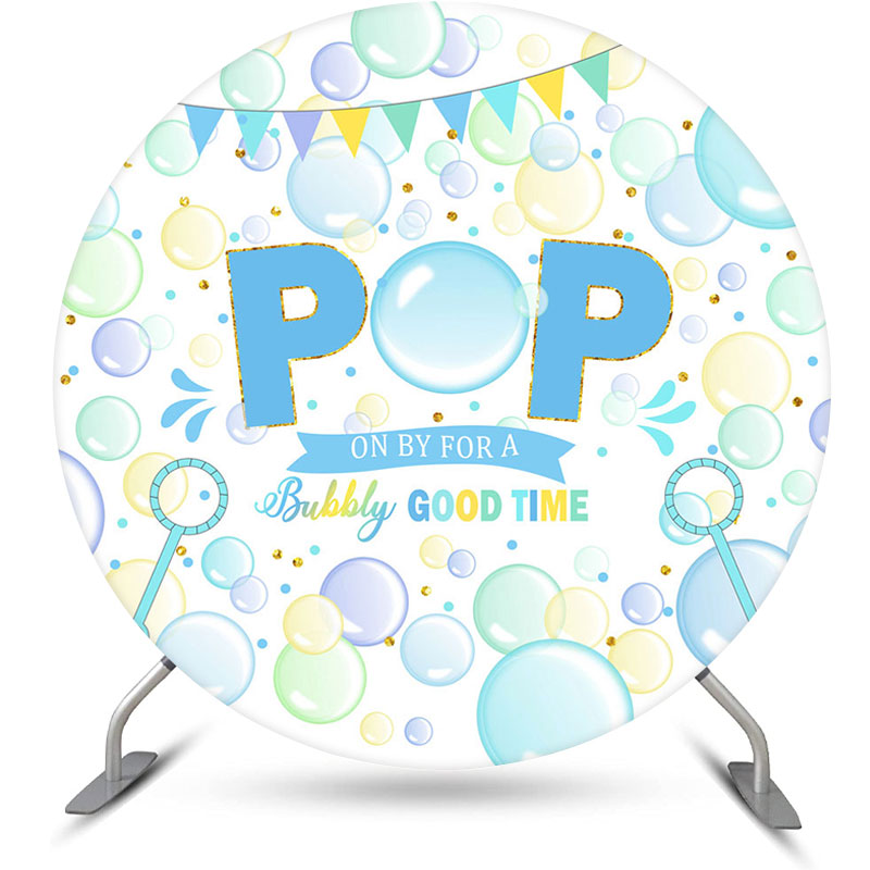 Aperturee - Aperturee Pop On Bubbly Good Time Round Baby Shower Backdrop