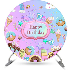 Aperturee - Aperturee Round Pink Blue Candyland Happy Birthday Backdrop