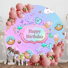 Aperturee - Aperturee Round Pink Blue Candyland Happy Birthday Backdrop