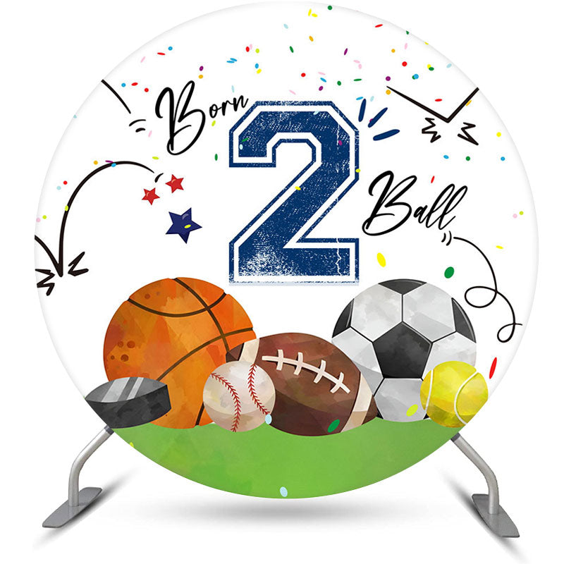 Aperturee - Aperturee Born 2 Ball Sports White Round Birthday Backdrop