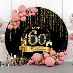 Aperturee - Black Gold Wine Glass Round 60th Birthday Backdrop