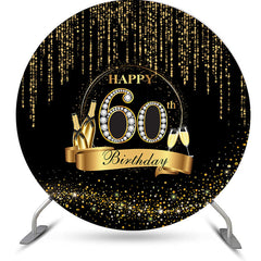 Aperturee - Black Gold Wine Glass Round 60th Birthday Backdrop