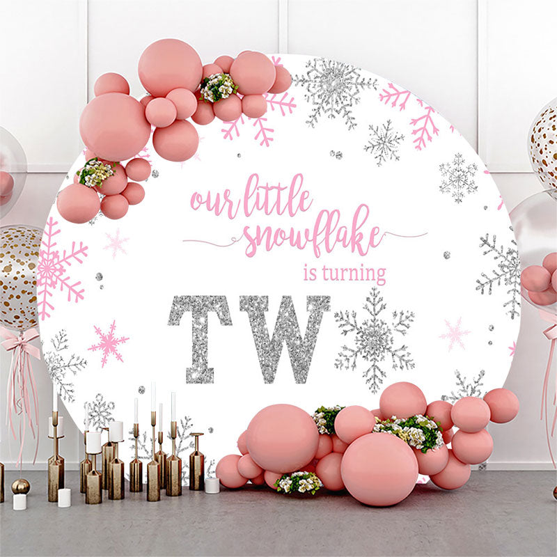 Aperturee - Aperturee Pink Silver Snowflake Round 2nd Birthday Backdrop