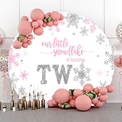 Aperturee - Aperturee Pink Silver Snowflake Round 2nd Birthday Backdrop