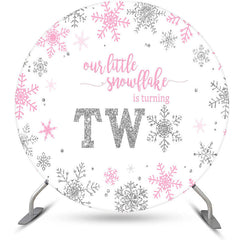 Aperturee - Aperturee Pink Silver Snowflake Round 2nd Birthday Backdrop