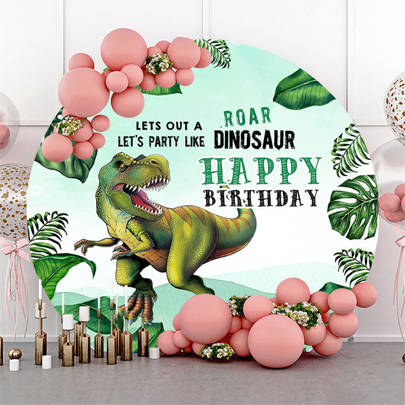 Aperturee - Aperturee Jungle Plant Dinosaur Round Birthday Party Backdrop