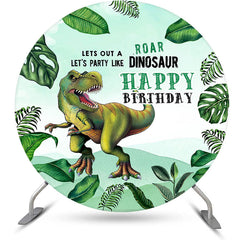 Aperturee - Aperturee Jungle Plant Dinosaur Round Birthday Party Backdrop