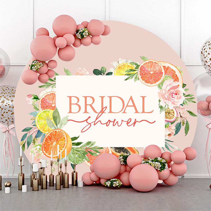 Aperturee - Aperturee Plant Fruits Lemon Pink Round Bridal Shower Backdrop