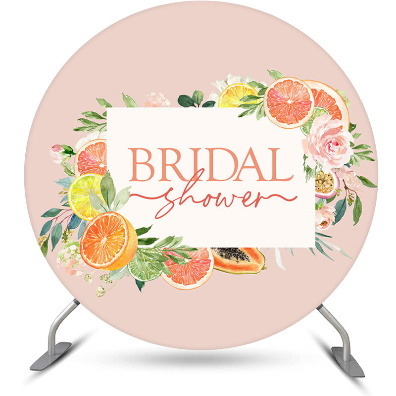 Aperturee - Aperturee Plant Fruits Lemon Pink Round Bridal Shower Backdrop