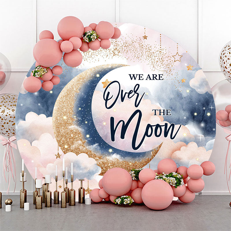 Aperturee - Aperturee Pink Starry Night Moon Round Baby Shower Backdrop