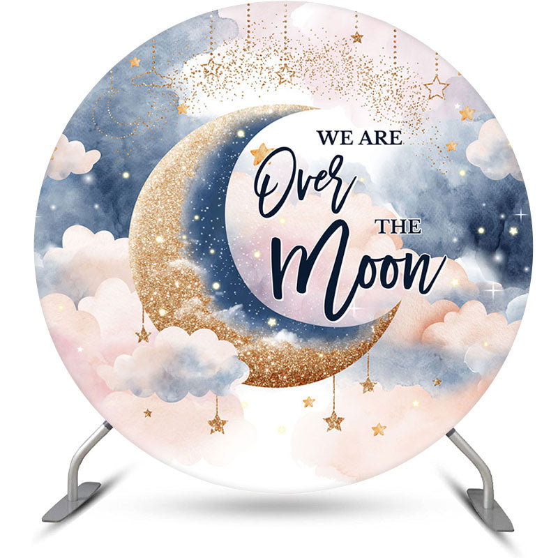 Aperturee - Aperturee Pink Starry Night Moon Round Baby Shower Backdrop