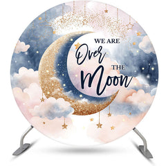 Aperturee - Aperturee Pink Starry Night Moon Round Baby Shower Backdrop