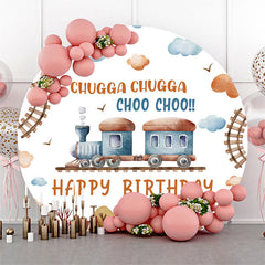 Aperturee - Aperturee Chugga Choo Town Train Track Round Birthday Backdrop