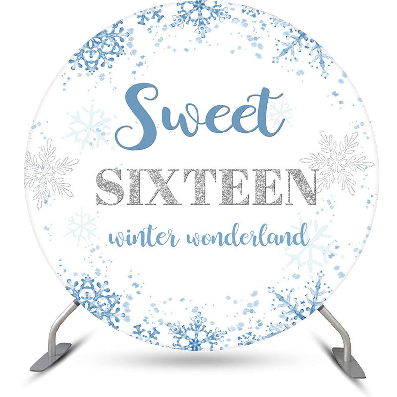 Aperturee - Aperturee Sweet 16 Winter Wonderland Round Birthday Backdrop