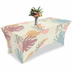 Aperturee - Aperturee Boho Botanical Leaves Color Block Fitted Stretch Table Cover