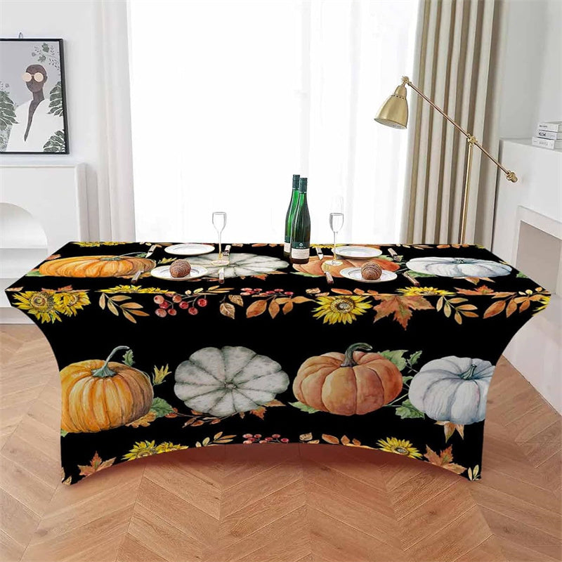 Aperturee - Aperturee Fall Farm Pumpkin Fitted Pumpkin Autumn Stretch Table Cover