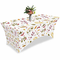 Aperturee - Aperturee Watercolor Fall Maple Leaf Berry Fitted Stretch Table Cover