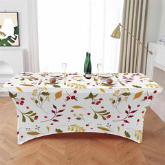 Aperturee - Aperturee Watercolor Fall Maple Leaf Berry Fitted Stretch Table Cover