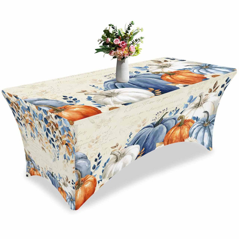 Aperturee - Aperturee Fall Thanksgiving Watercolor Pumpkins Stretch Table Cover