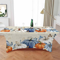 Aperturee - Aperturee Fall Thanksgiving Watercolor Pumpkins Stretch Table Cover