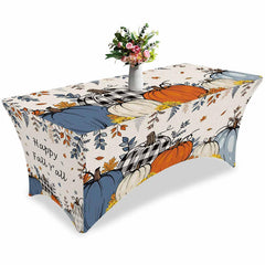 Aperturee - Aperturee Happy Fall Thanksgiving Pumpkin Lovely Stretch Table Cover