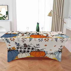 Aperturee - Aperturee Happy Fall Thanksgiving Pumpkin Lovely Stretch Table Cover