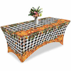 Aperturee - Aperturee Thanksgiving Pumpkin Leaves Mushroom Stretch Table Cover