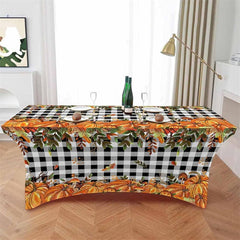 Aperturee - Aperturee Thanksgiving Pumpkin Leaves Mushroom Stretch Table Cover