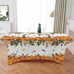 Aperturee - Aperturee Thanksgiving Fall Pumpkin Leaves Cute Stretch Table Cover