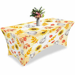 Aperturee - Aperturee Thanksgiving Sunflower Pumpkin Lovely Stretch Table Cover