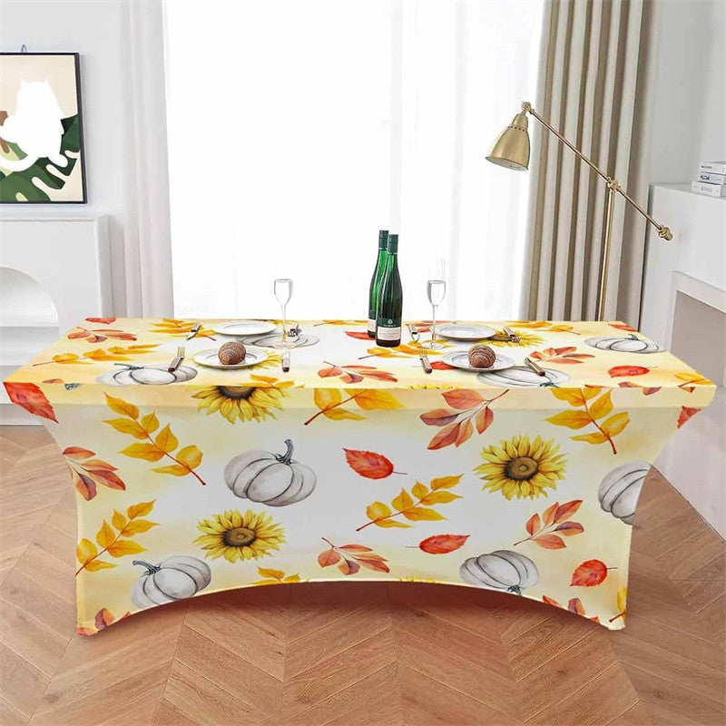 Aperturee - Aperturee Thanksgiving Sunflower Pumpkin Lovely Stretch Table Cover