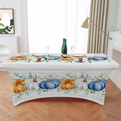 Aperturee - Aperturee Fall Thanksgiving Watercolor Pumpkin Wooden Stretch Table Cover