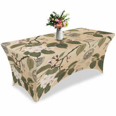 Aperturee - Aperturee Retro Pear Blossom Floral Leaves Cool Stretch Table Cover