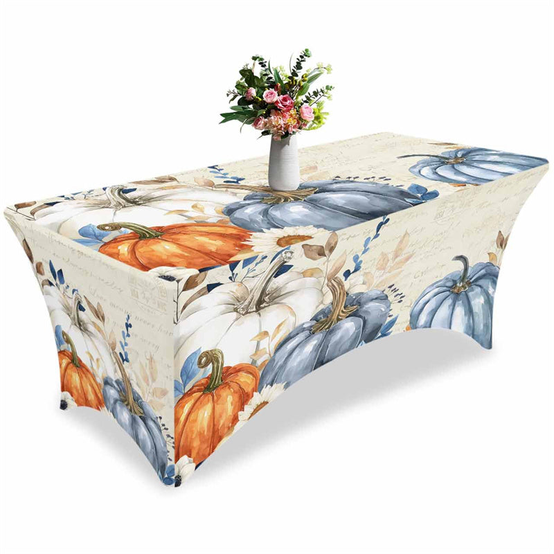 Aperturee - Aperturee Thanksgiving Watercolor Fall Pumpkin Cute Stretch Table Cover