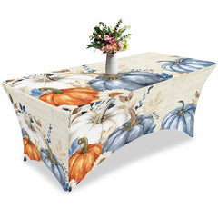 Aperturee - Aperturee Thanksgiving Watercolor Fall Pumpkin Cute Stretch Table Cover