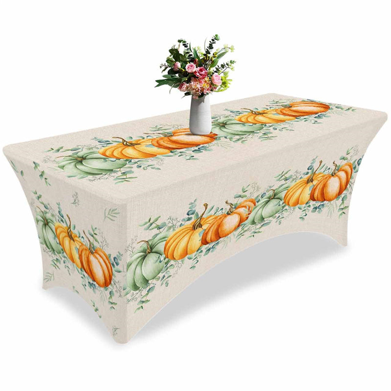 Aperturee - Aperturee Thanksgiving Farm Pumpkin Fall Harvest Stretch Table Cover