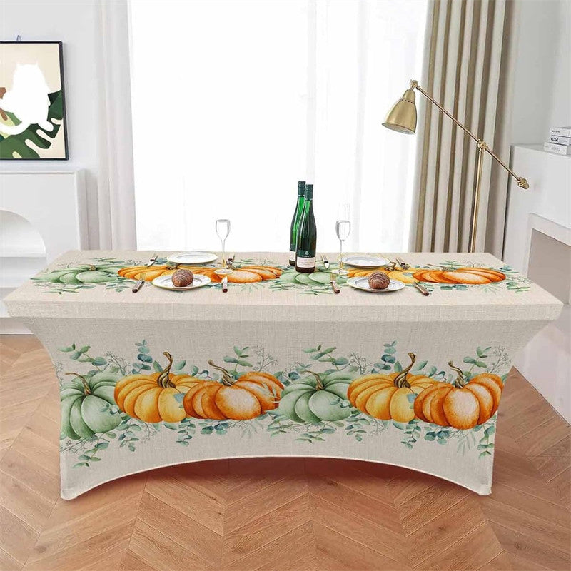 Aperturee - Aperturee Thanksgiving Farm Pumpkin Fall Harvest Stretch Table Cover