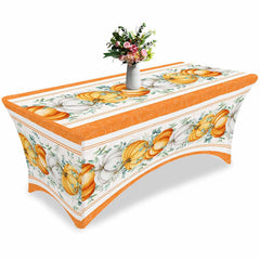 Aperturee - Aperturee Fall Thanksgiving Orange White Pumpkin Stretch Table Cover