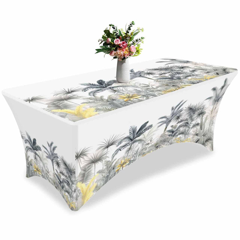 Aperturee - Aperturee Watercolor Tropic Palm Coconut Tree Stretch Table Cover