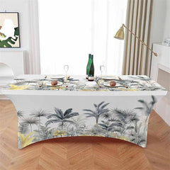 Aperturee - Aperturee Watercolor Tropic Palm Coconut Tree Stretch Table Cover