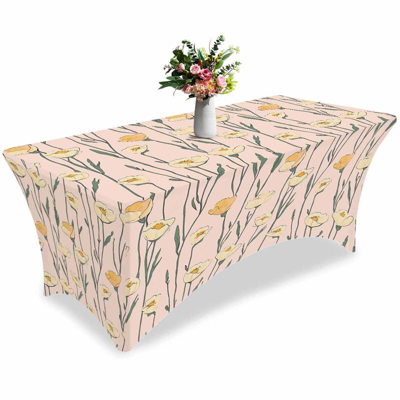 Aperturee - Aperturee Watercolor Garden Flower Art Elegant Stretch Table Cover