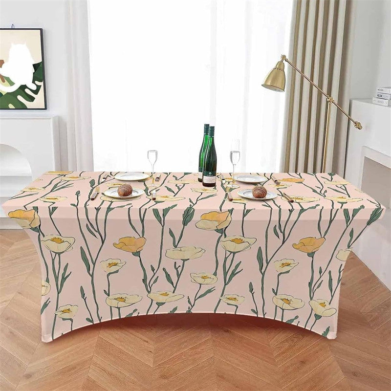 Aperturee - Aperturee Watercolor Garden Flower Art Elegant Stretch Table Cover