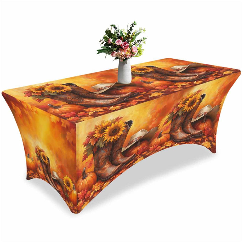 Aperturee - Aperturee Fall Thanksgiving West Cowboy Boot Stretch Table Cover