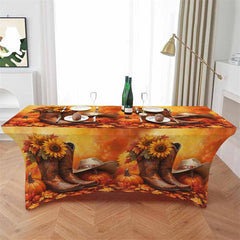 Aperturee - Aperturee Fall Thanksgiving West Cowboy Boot Stretch Table Cover