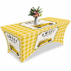 Aperturee - Aperturee Pastoral Daisy Bee Honey Baby Shower Stretch Table Cover