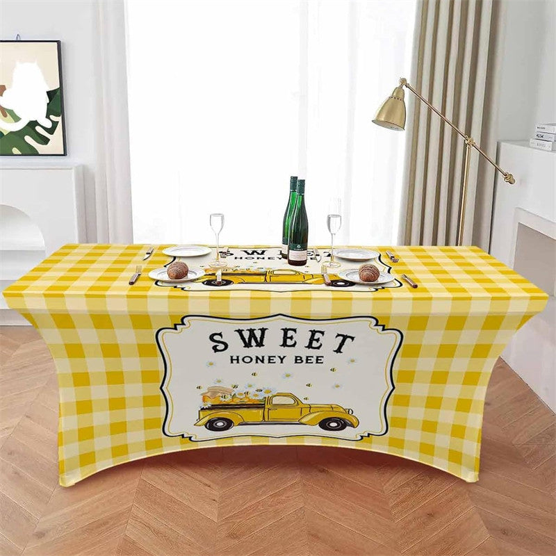 Aperturee - Aperturee Pastoral Daisy Bee Honey Baby Shower Stretch Table Cover