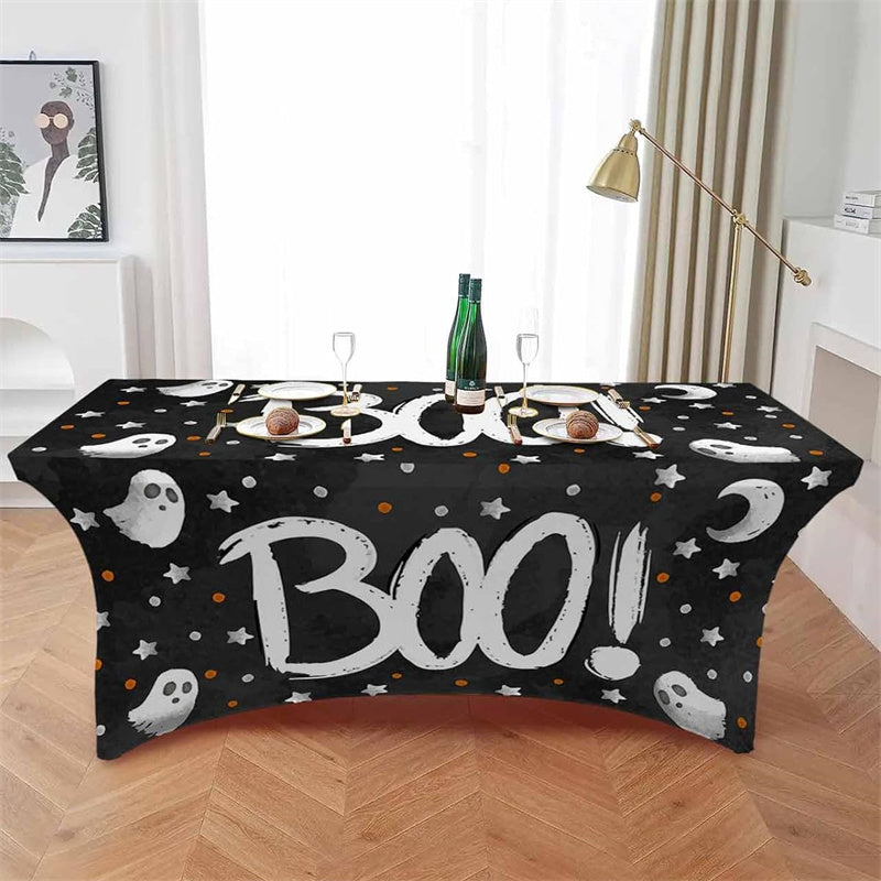 Aperturee - Aperturee Halloween Boo Moon Night Baby Shower Stretch Table Cover