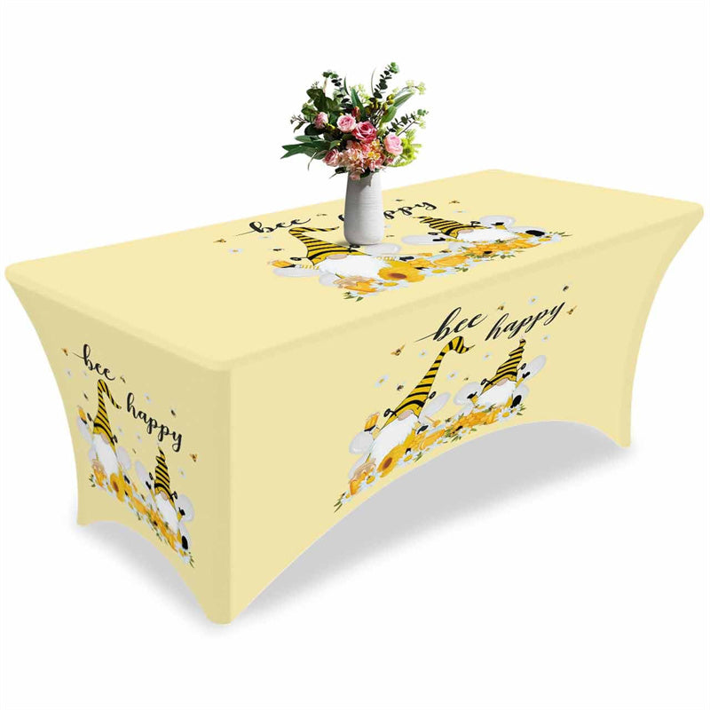 Aperturee - Aperturee Gnome Daisy Flower Honey Bee Lovely Stretch Table Cover